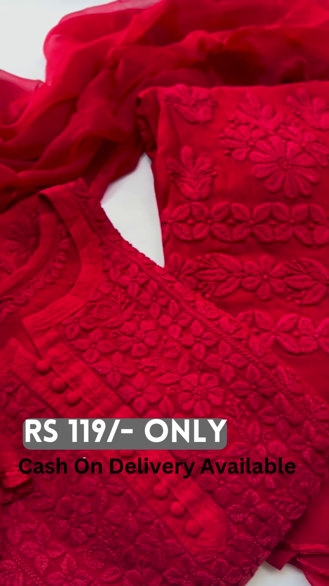 Red Floral Embroidered Three-Piece Suit - Image 2