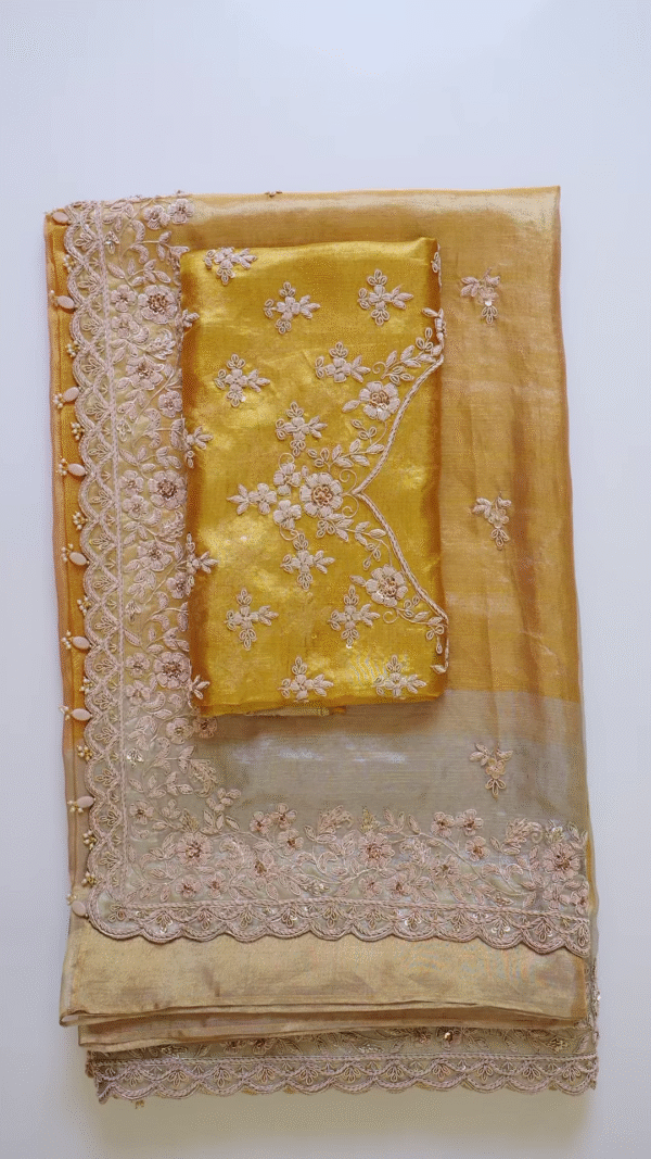 Golden Radiance Organza Embroidered Suit Set