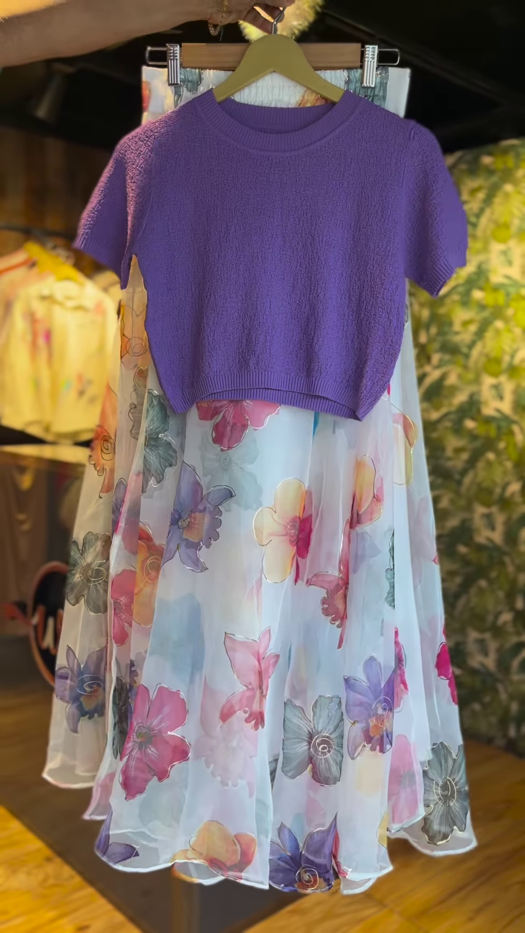 Lavender Whimsy: Textured Knit Top & Watercolor Bloom Skirt Set