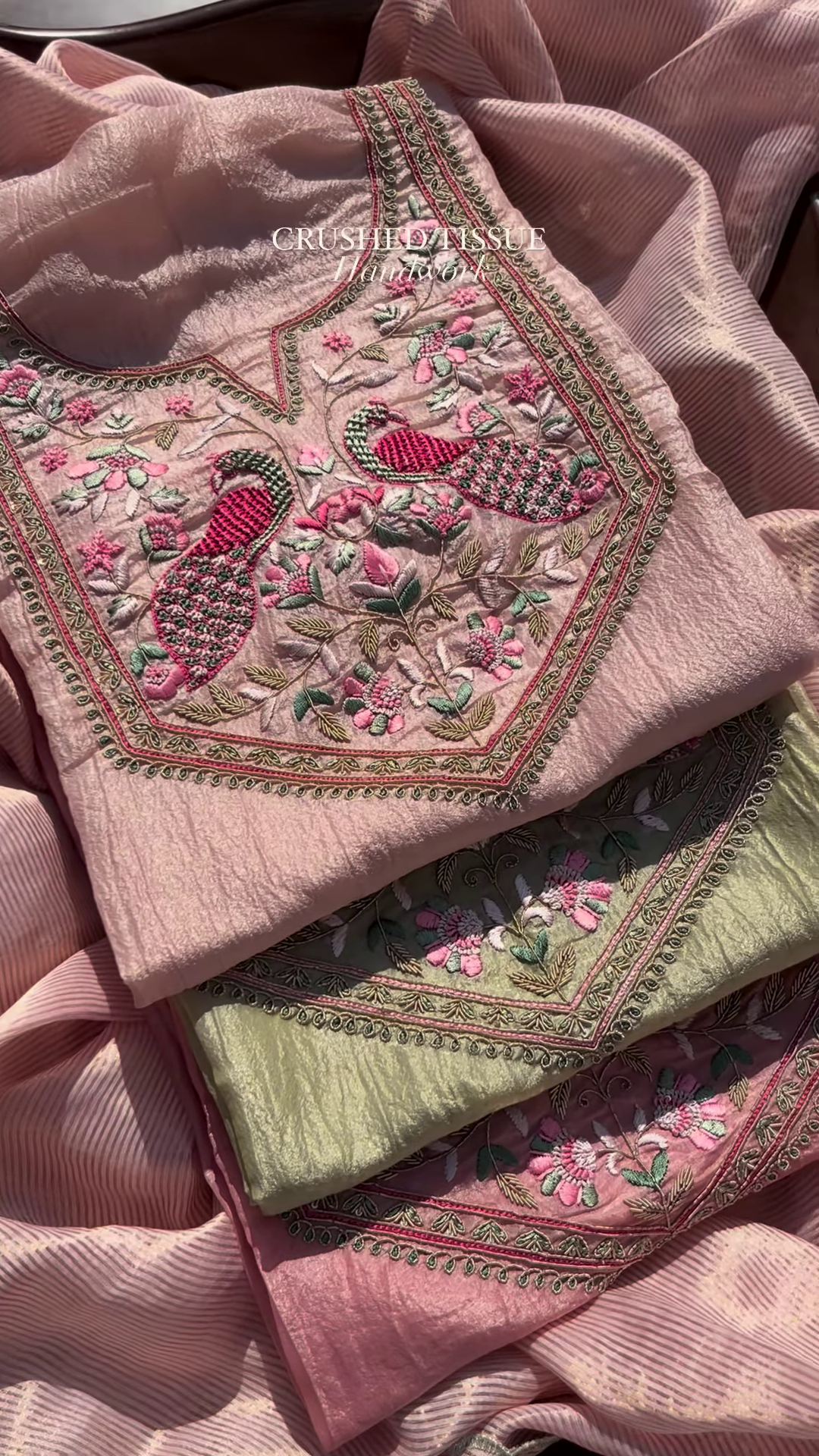 Pastel Pink and Sage Green Embroidered Unstitched Suit Set