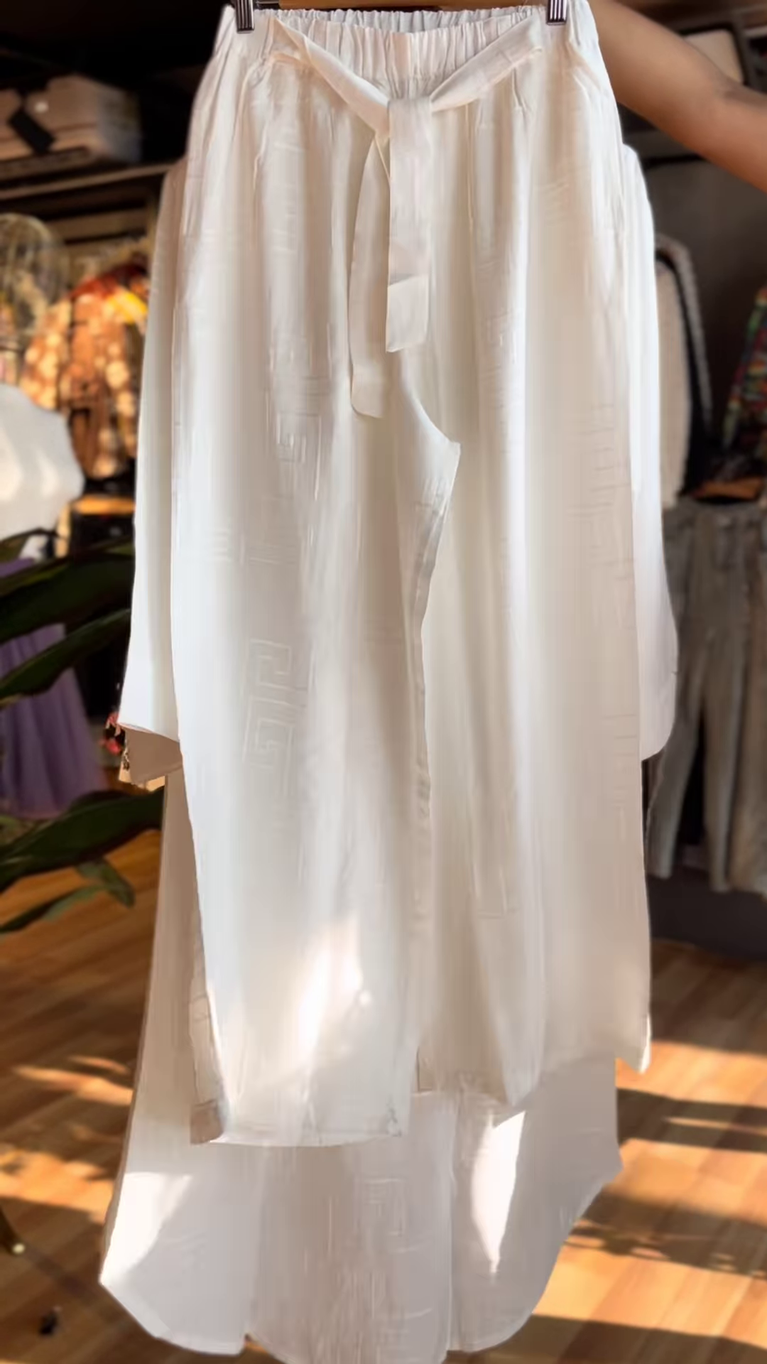 Ivory Ease: High-Low Layered Palazzo Pants