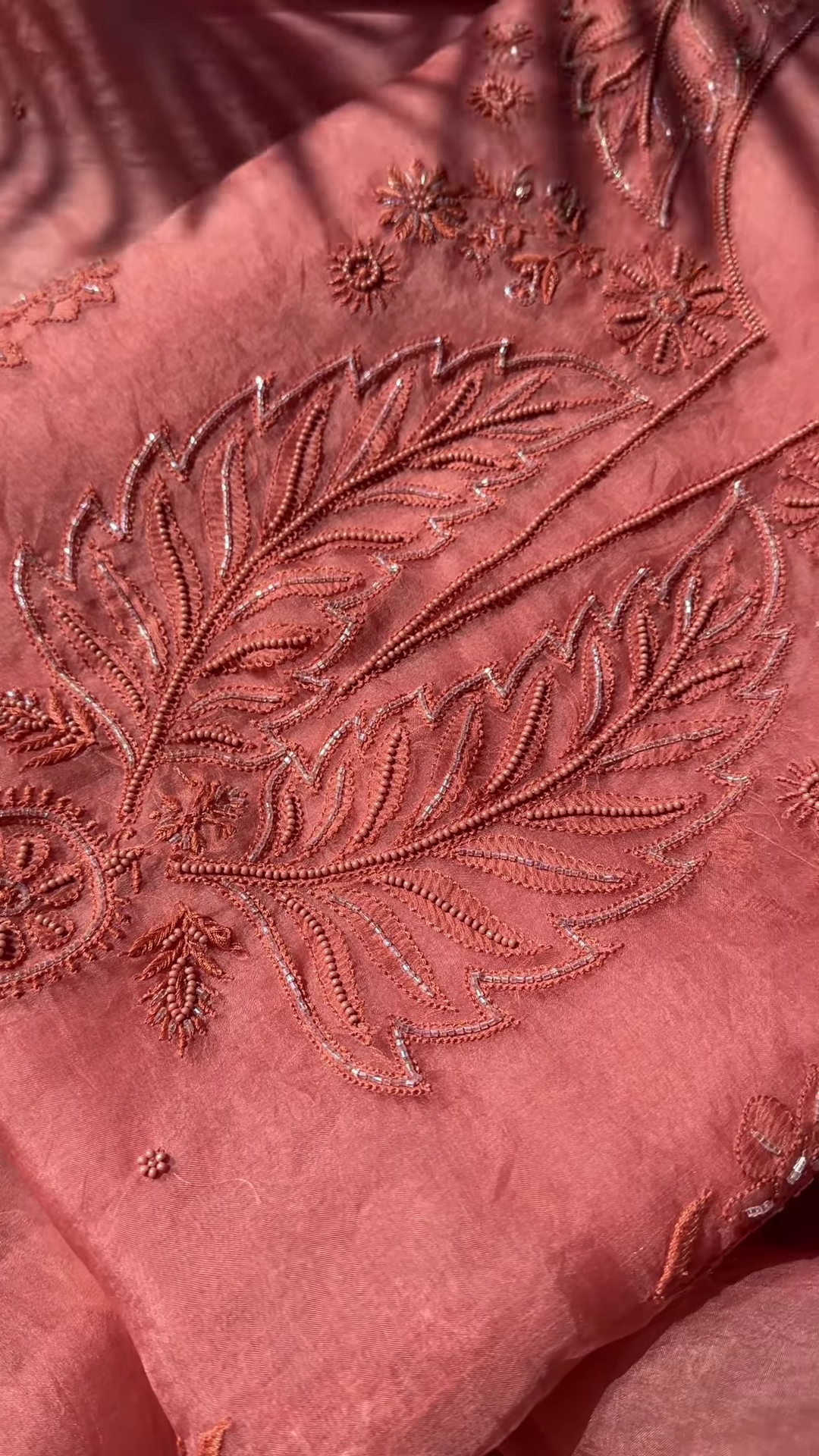 Dusty Rose Leaf Embroidered Unstitched Suit Set - Image 4