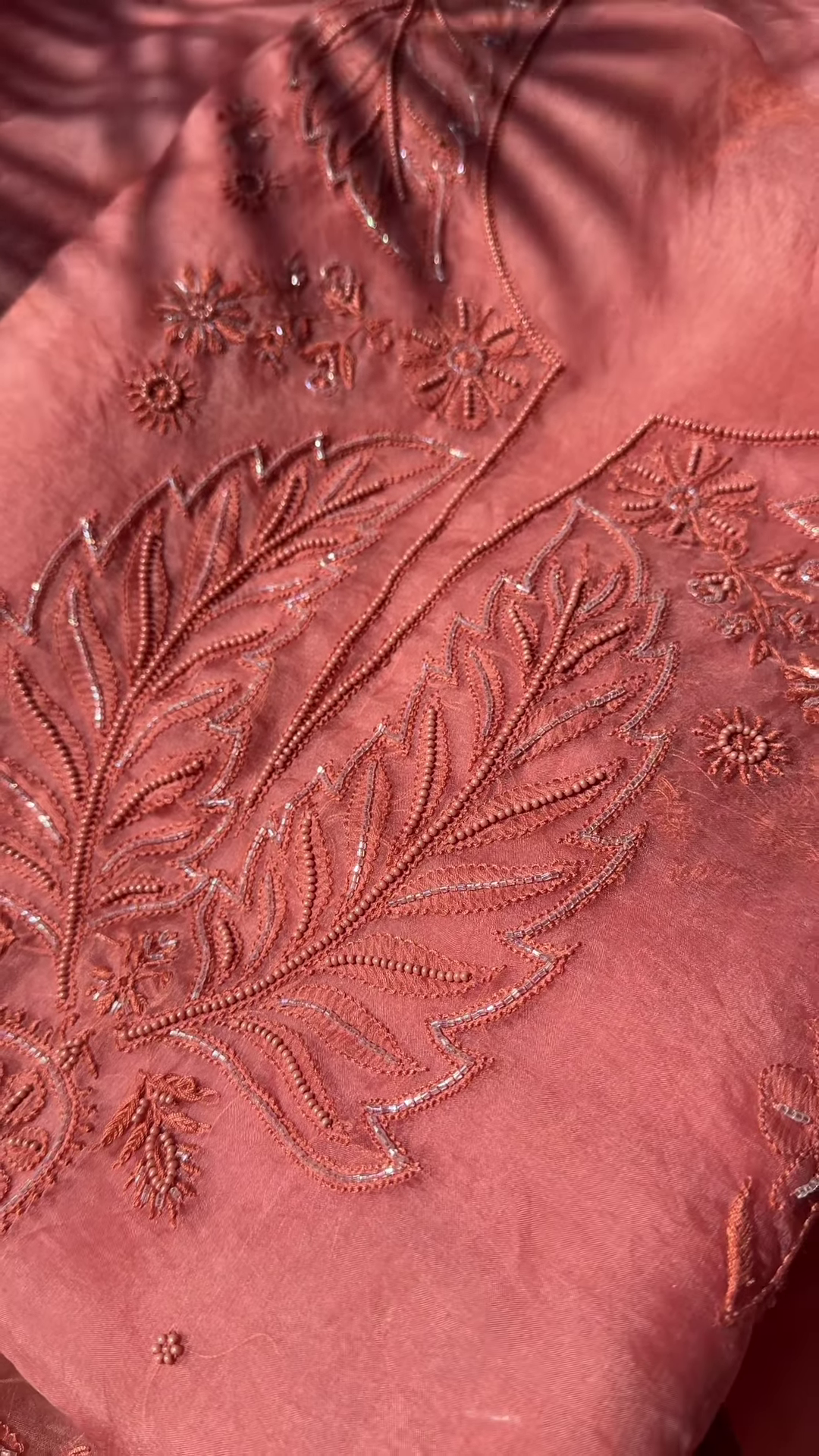 Dusty Rose Leaf Embroidered Unstitched Suit Set - Image 5