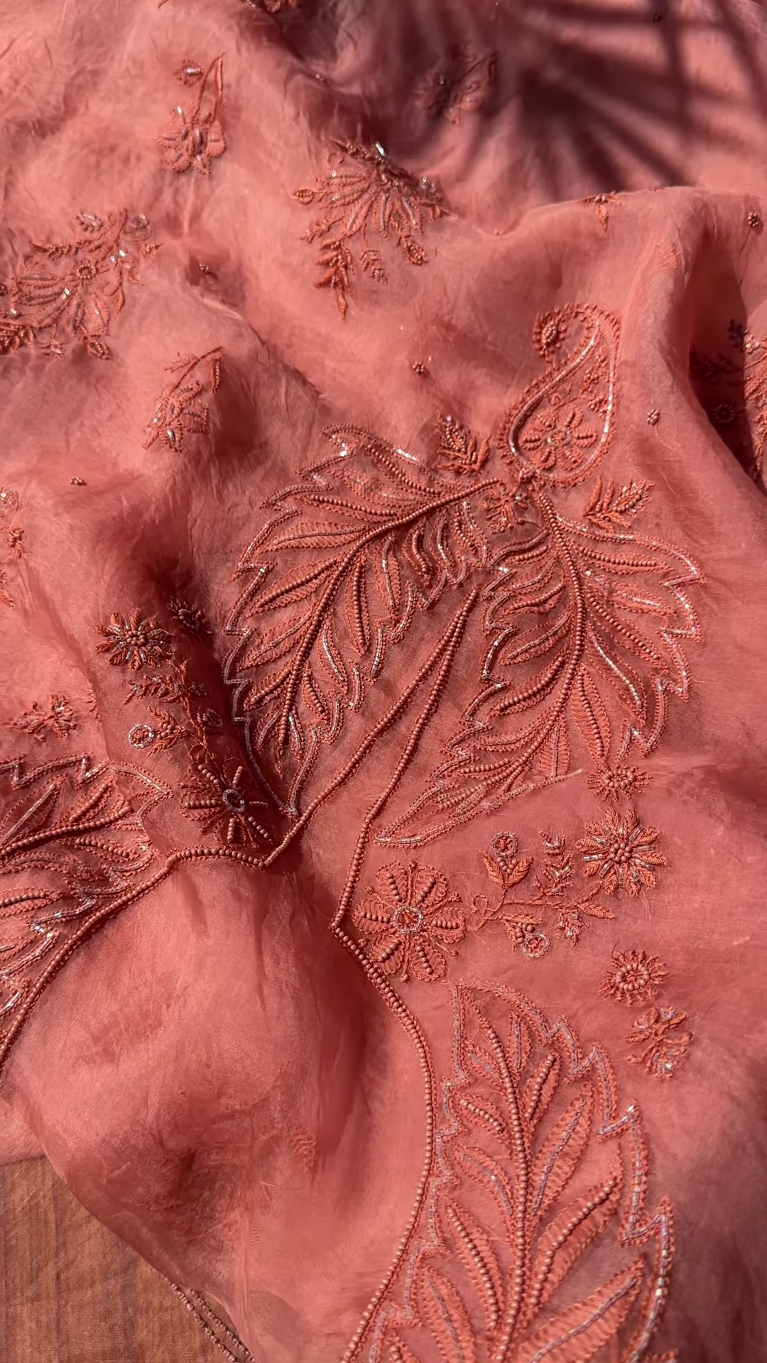 Dusty Rose Leaf Embroidered Unstitched Suit Set - Image 2