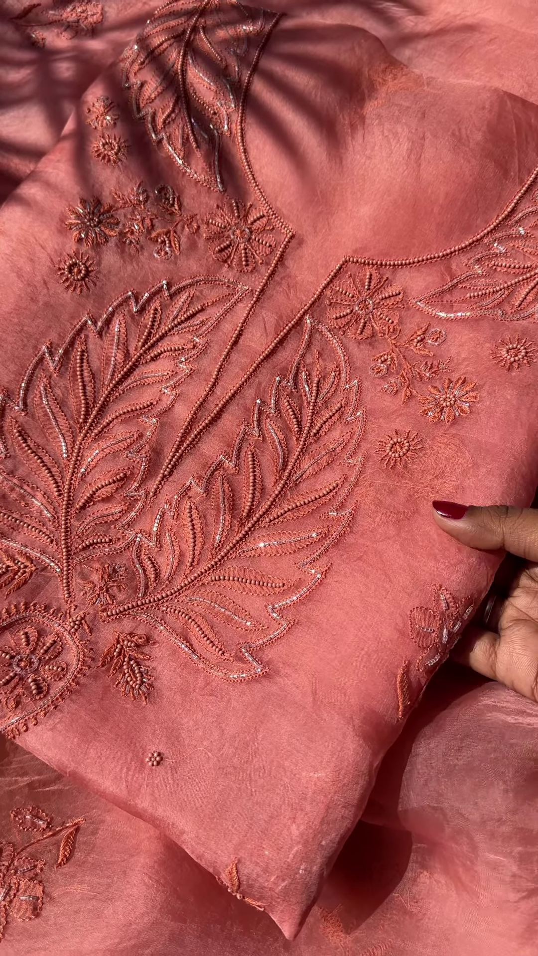 Dusty Rose Leaf Embroidered Unstitched Suit Set