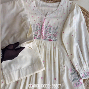 Blush Bloom: Ivory Embroidered Anarkali Set