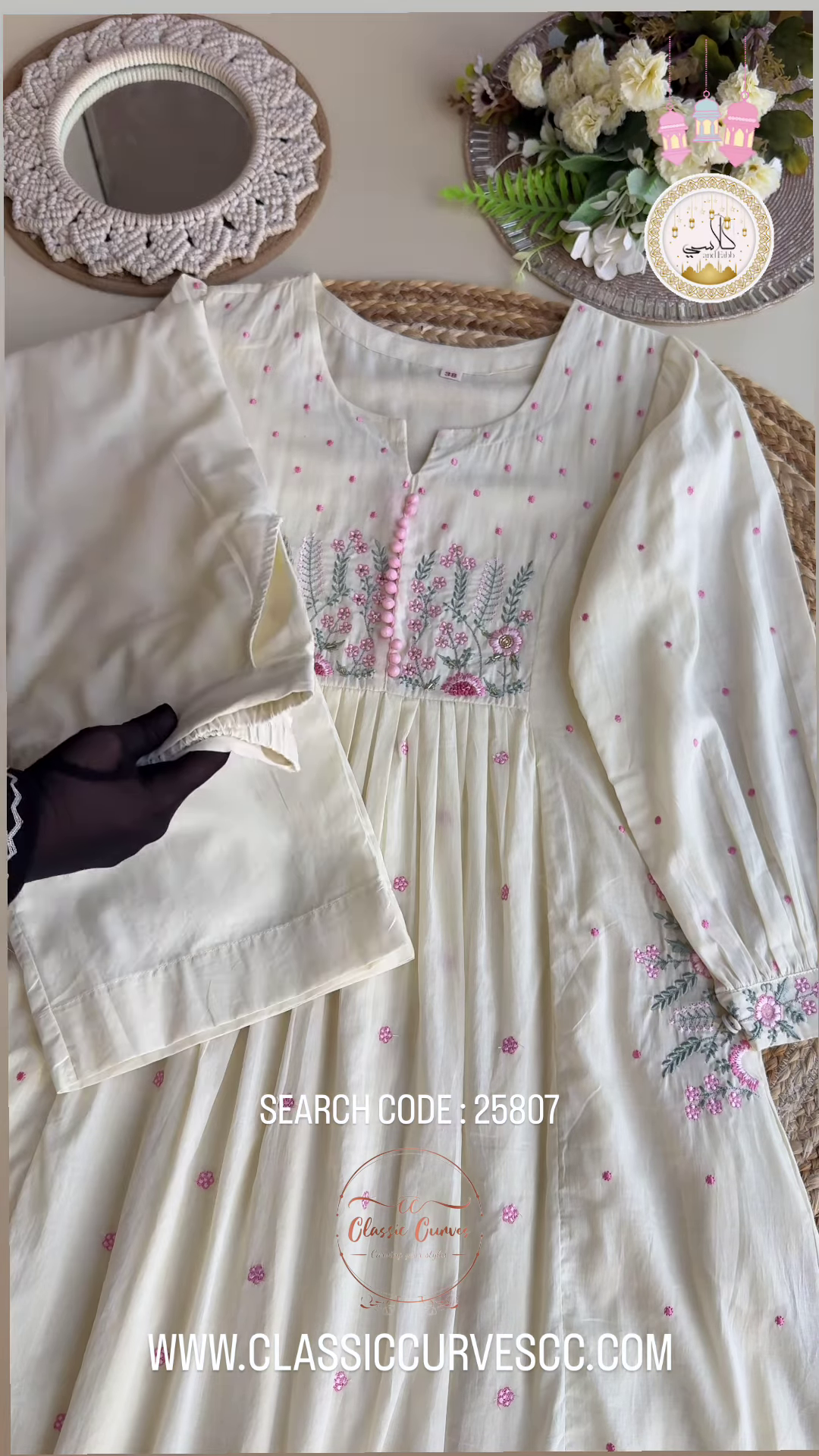 Blush Bloom: Ivory Embroidered Anarkali Set