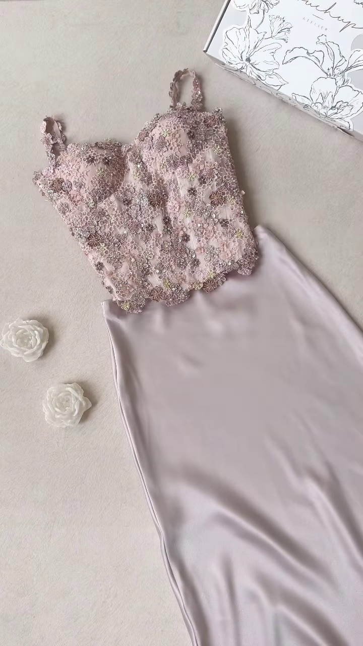 Petal Pink Sequin Embellished Corset Gown