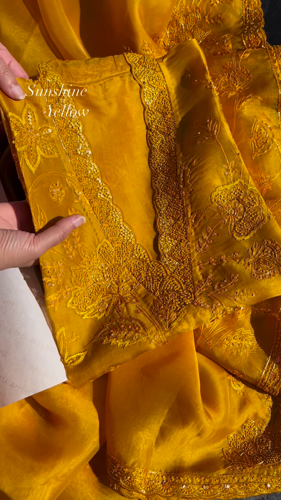 Sunshine Yellow Embroidered Organza Unstitched Suit Set - Image 5
