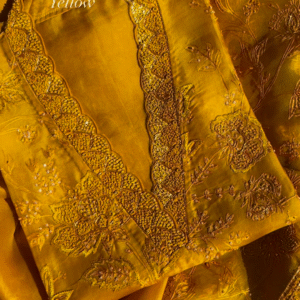 Sunshine Yellow Embroidered Organza Unstitched Suit Set