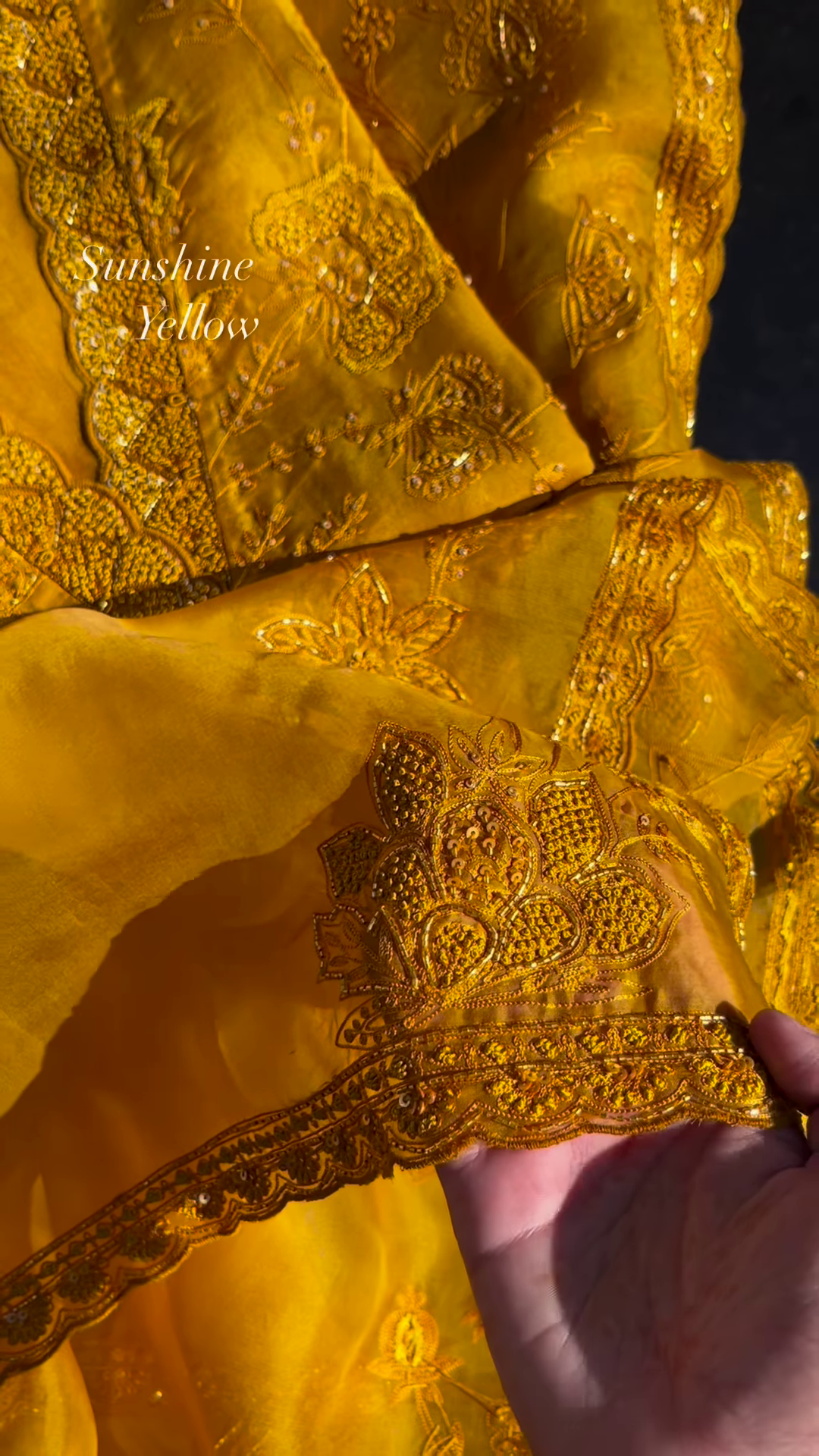 Sunshine Yellow Embroidered Organza Unstitched Suit Set - Image 2