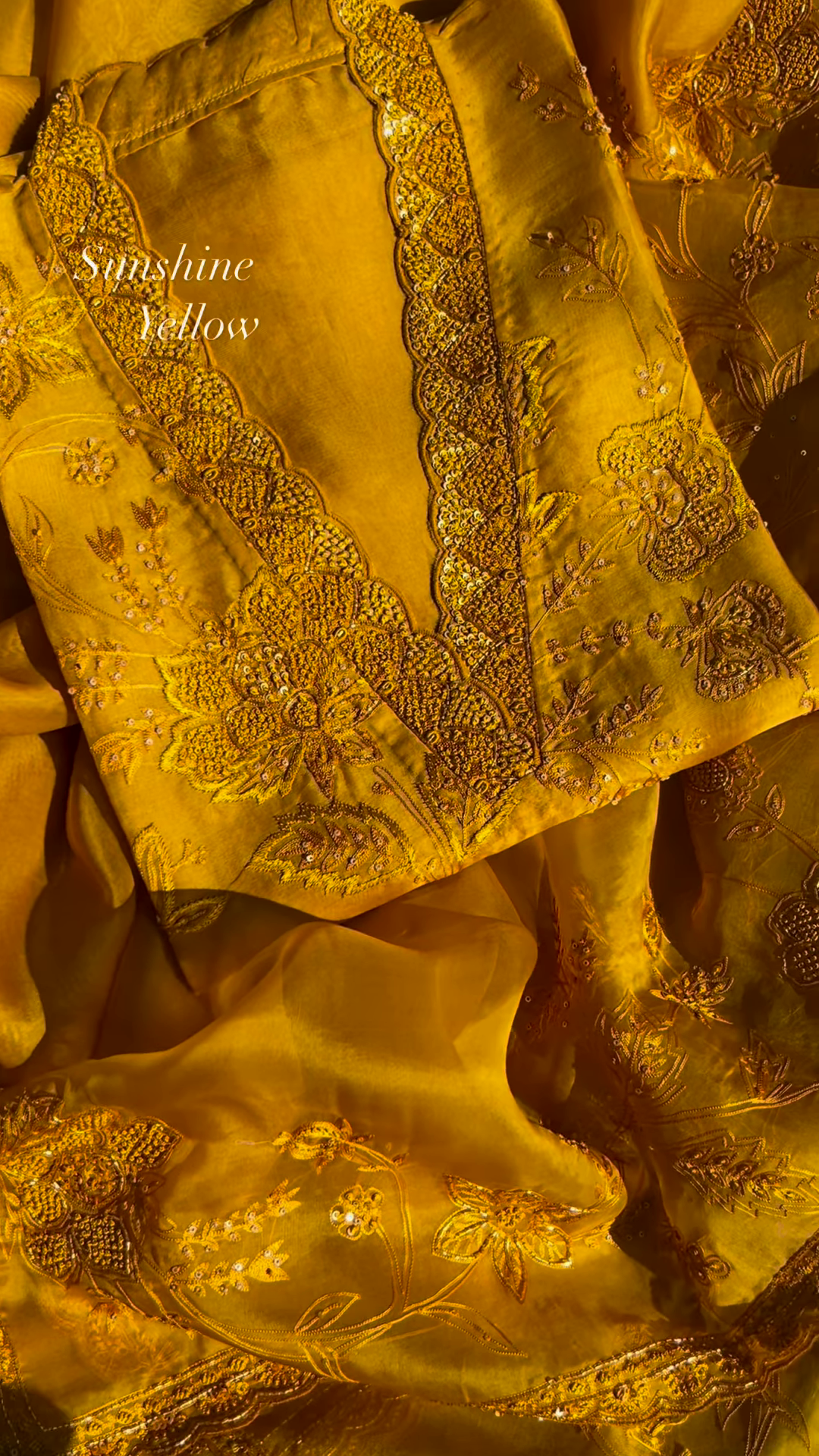 Sunshine Yellow Embroidered Organza Unstitched Suit Set - Image 4