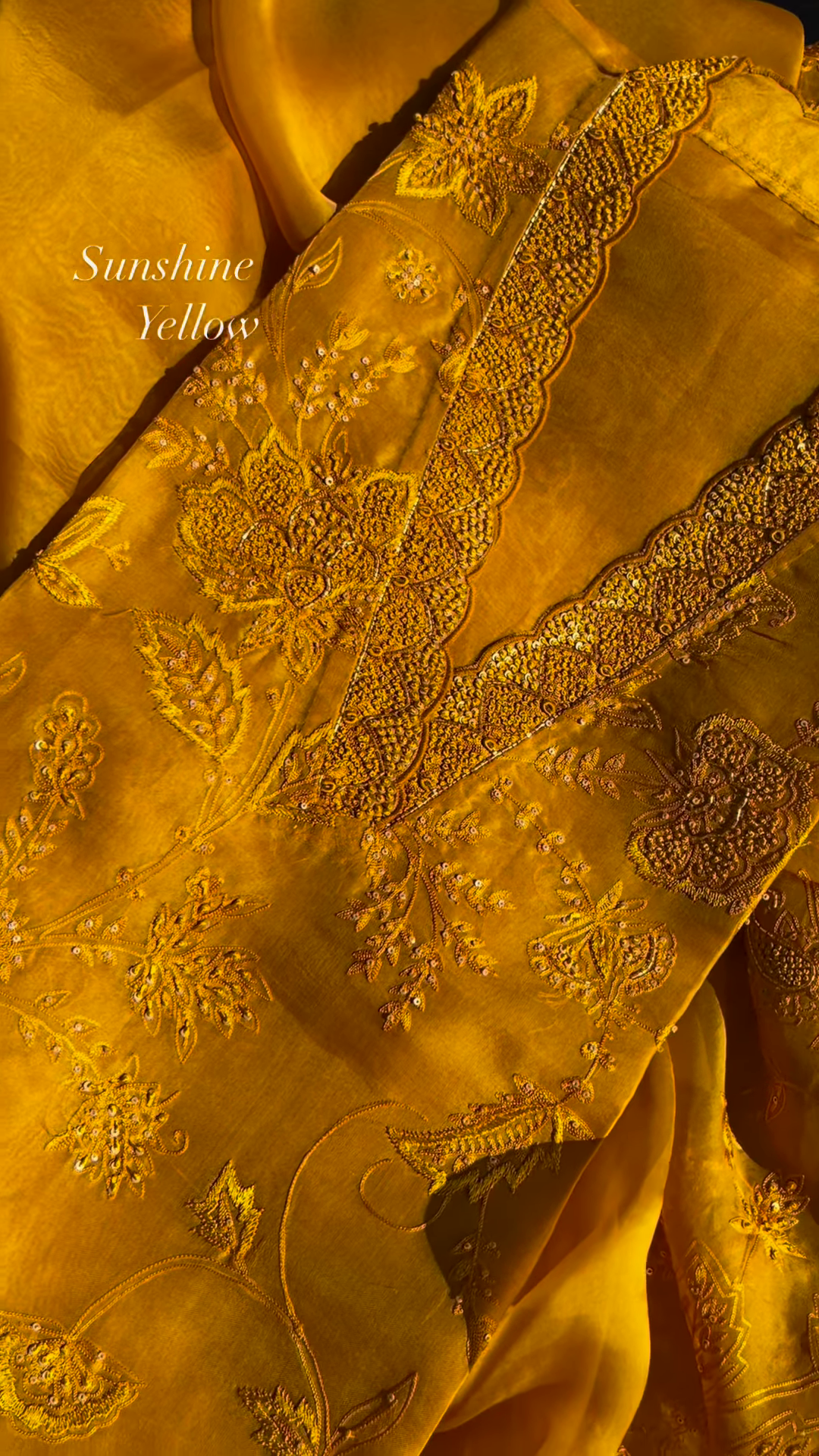 Sunshine Yellow Embroidered Organza Unstitched Suit Set - Image 3