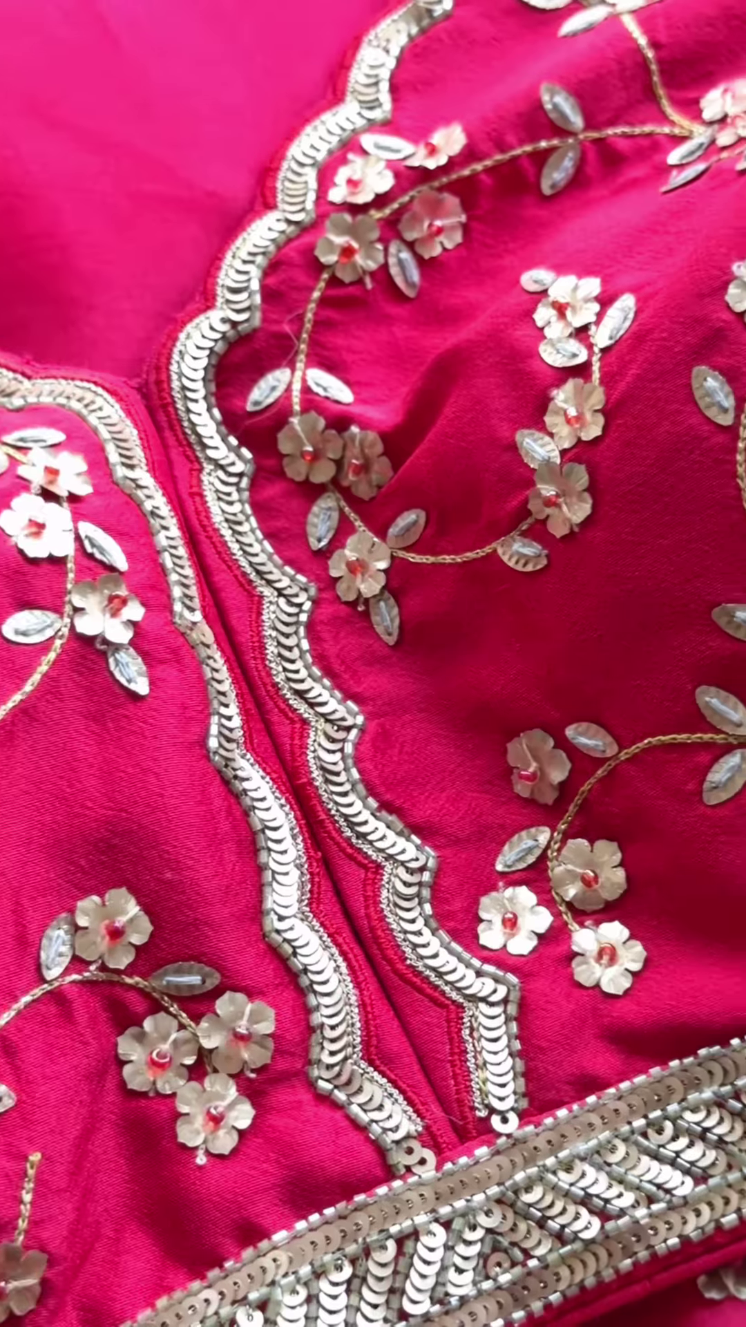 Rani Pink Floral Zari Embroidered Saree with Scalloped Blouse - Image 2