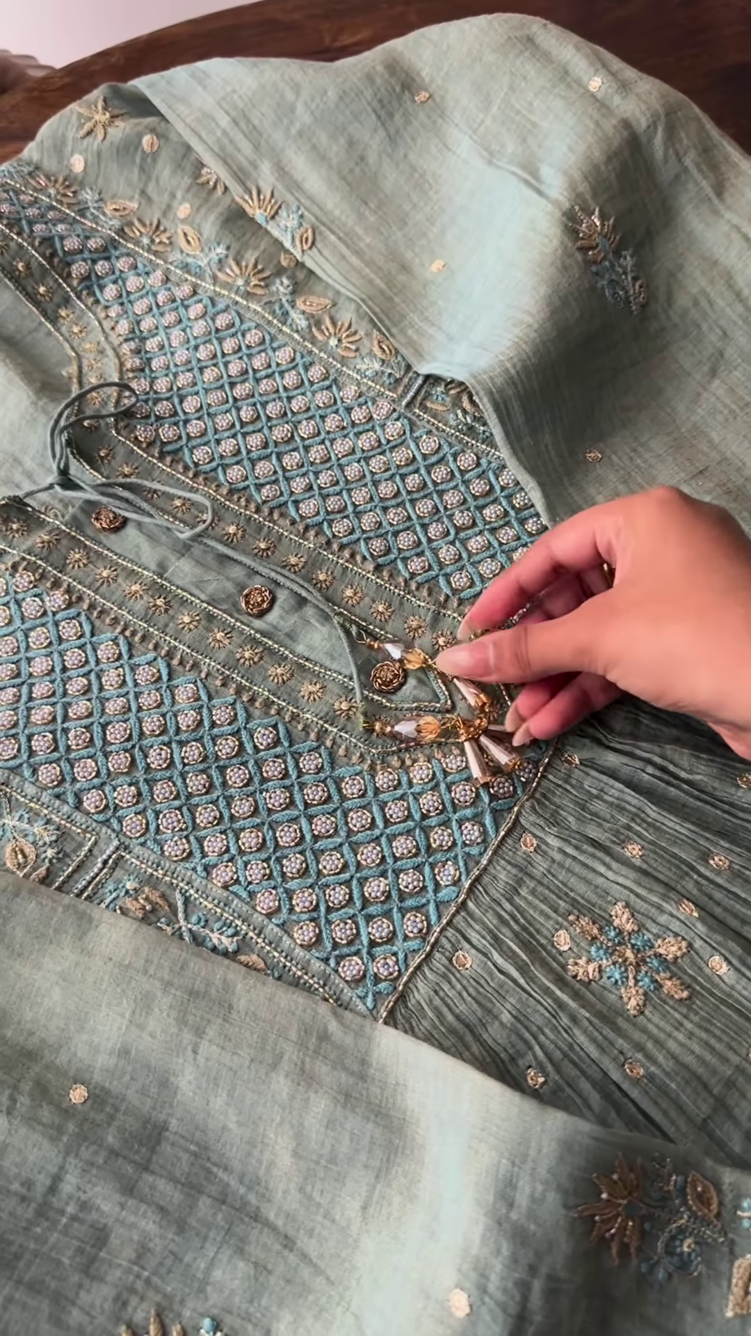 Seafoam Green Embroidered Chikankari Style Unstitched Suit Set