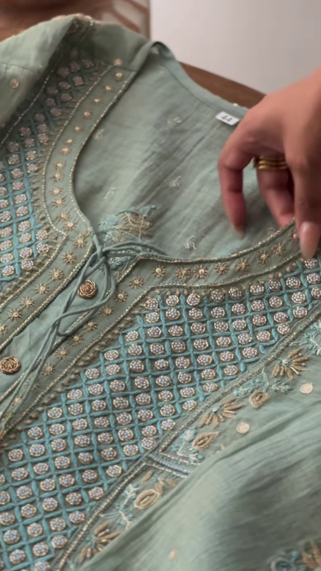 Seafoam Green Embroidered Chikankari Style Unstitched Suit Set - Image 4