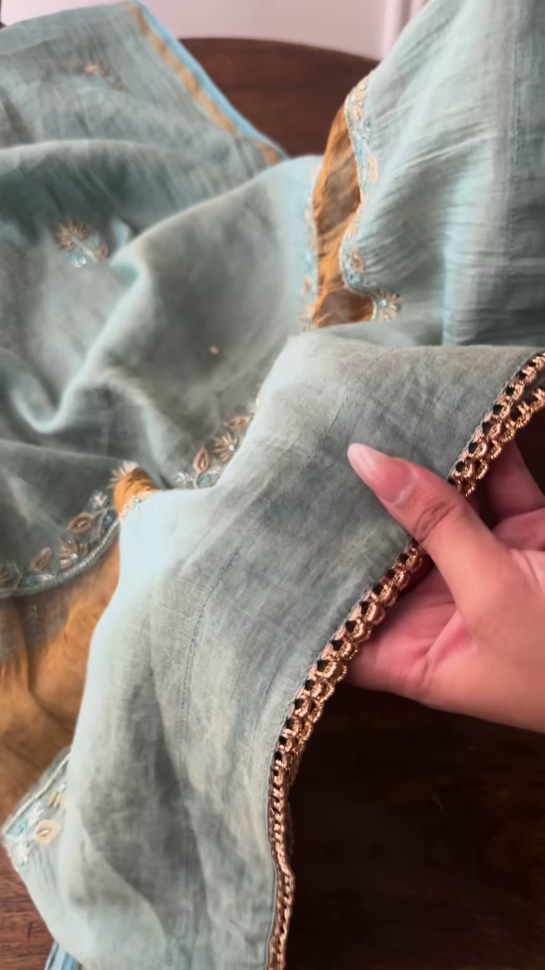 Seafoam Green Embroidered Chikankari Style Unstitched Suit Set - Image 5