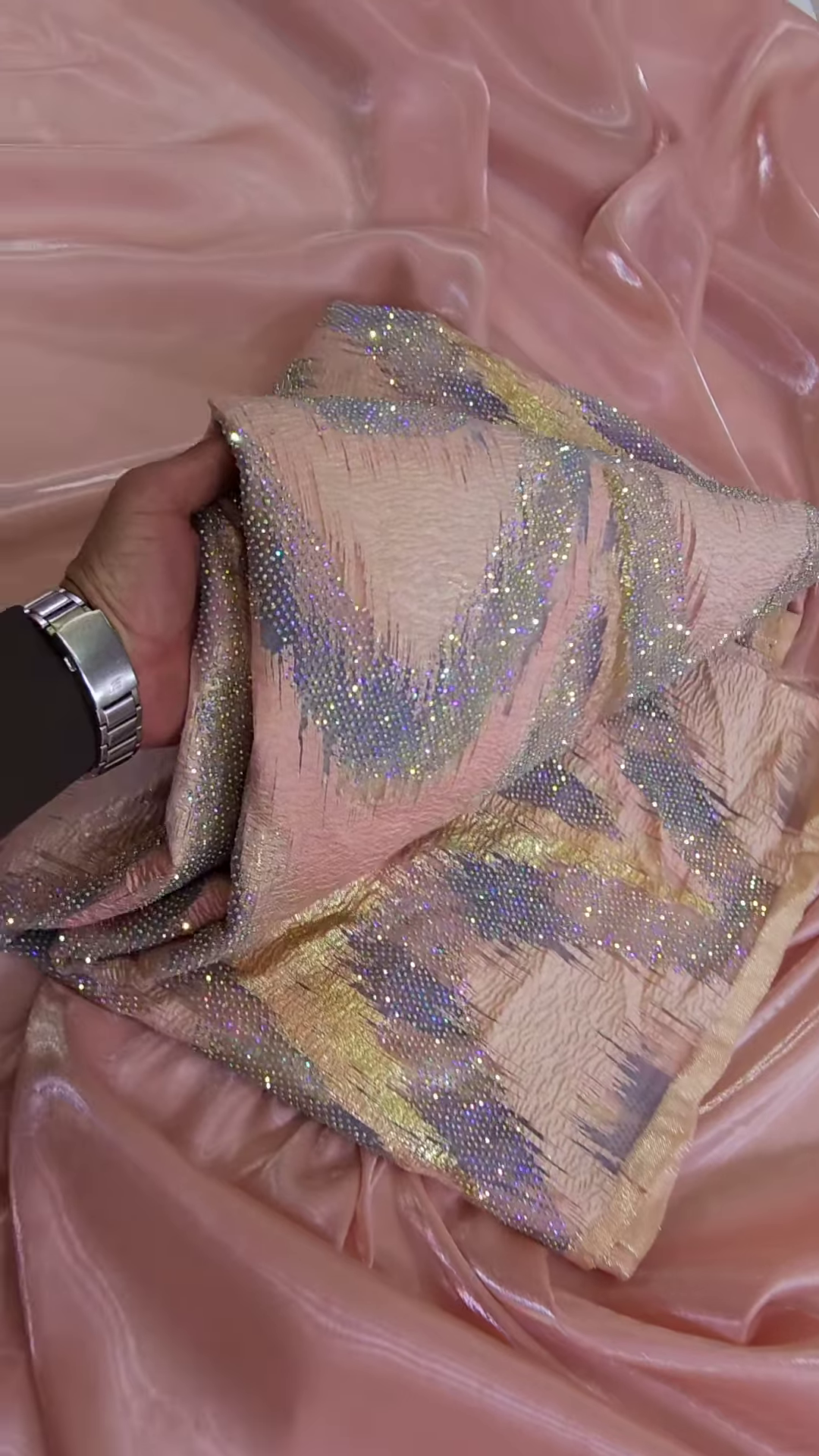 Blush Pink Iridescent Embellished Tissue Organza Fabric