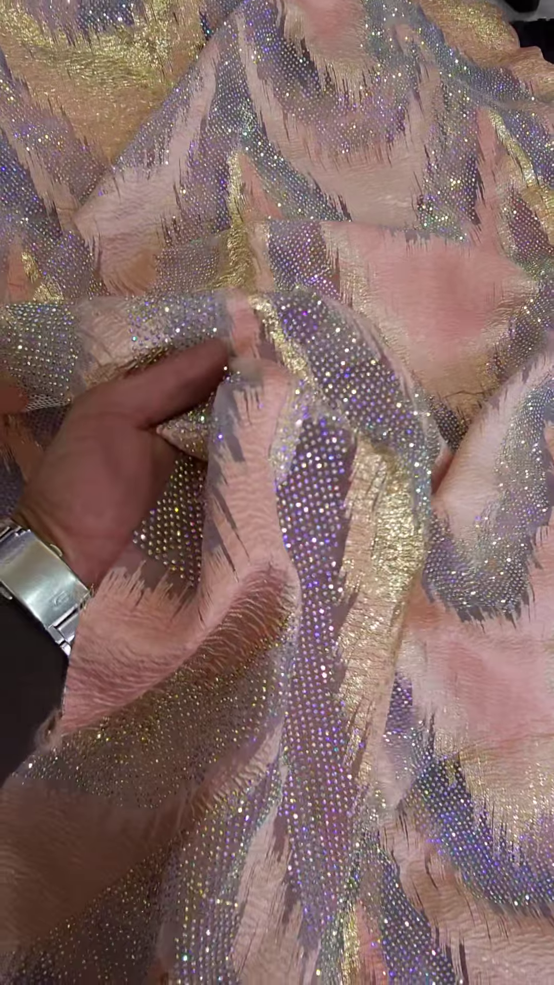 Blush Pink Iridescent Embellished Tissue Organza Fabric - Image 3