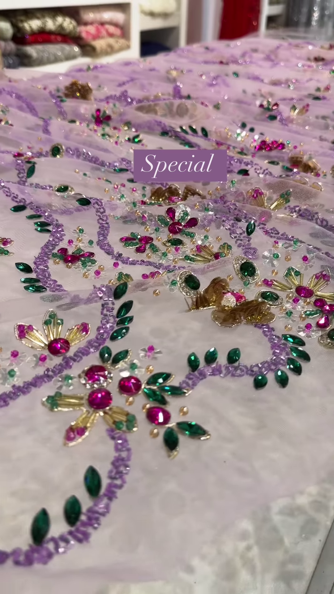 Lilac Sheer Embellished Fabric with Resham, Silma, and Sitara Work - Image 5