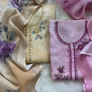 Pastel Floral Embroidered Linen Blend Unstitched Suit Set Duo