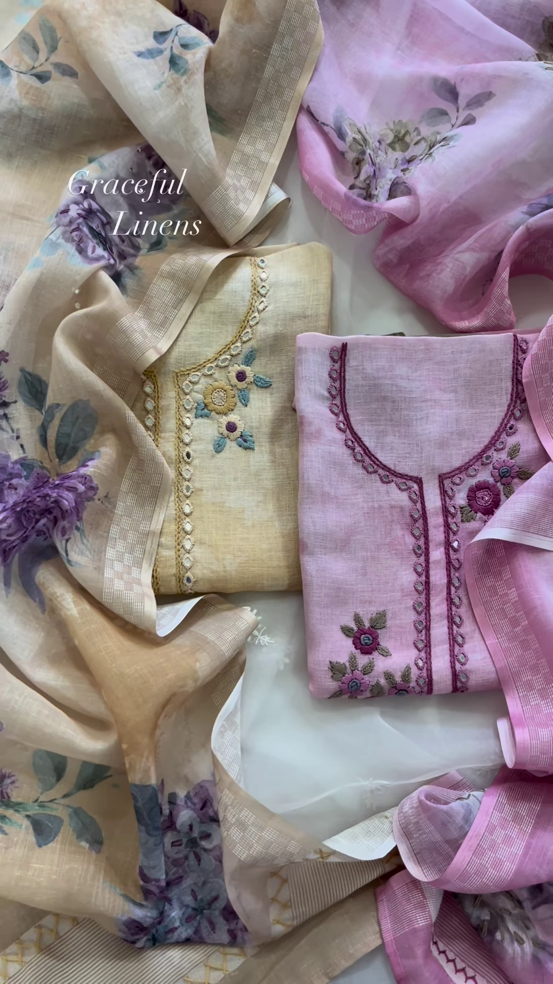 Pastel Floral Embroidered Linen Blend Unstitched Suit Set Duo