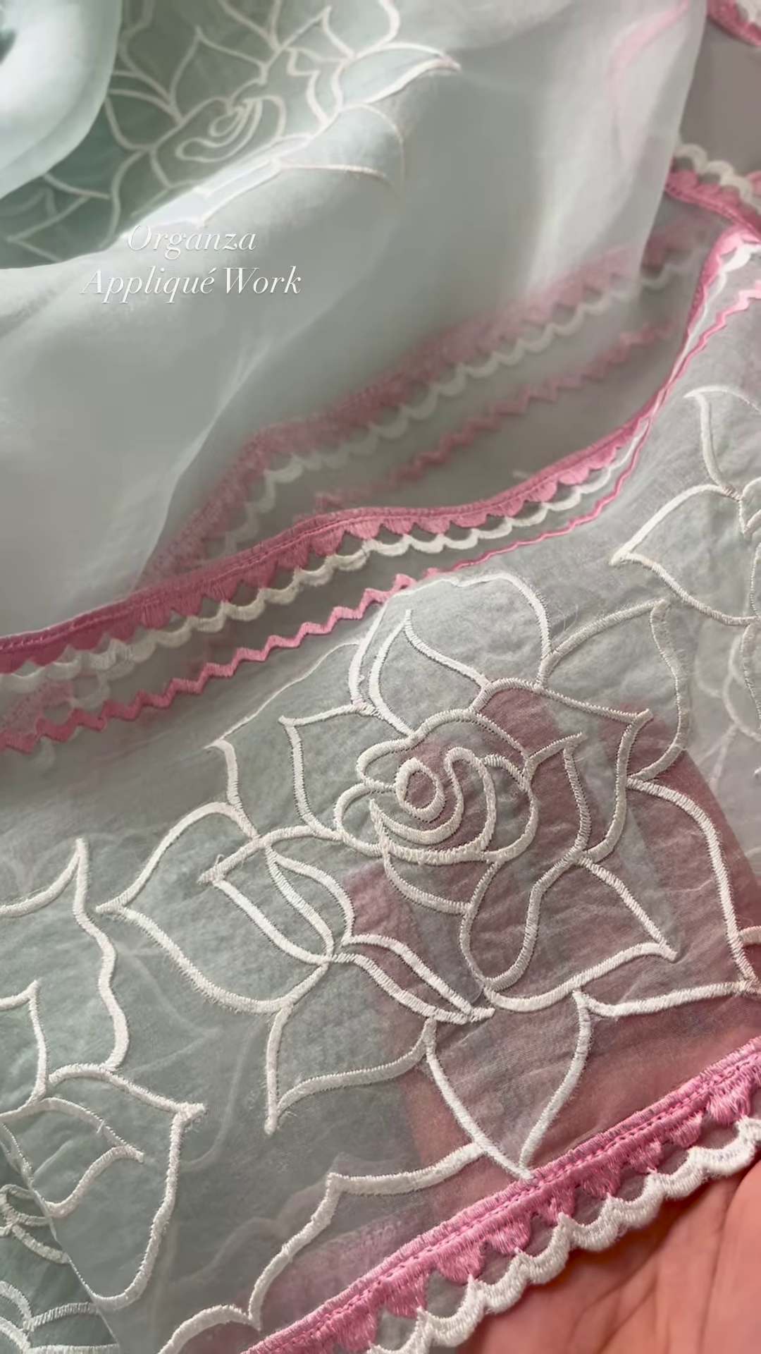 Sky Blue Organza Appliqué Work Unstitched Suit Set - Image 2