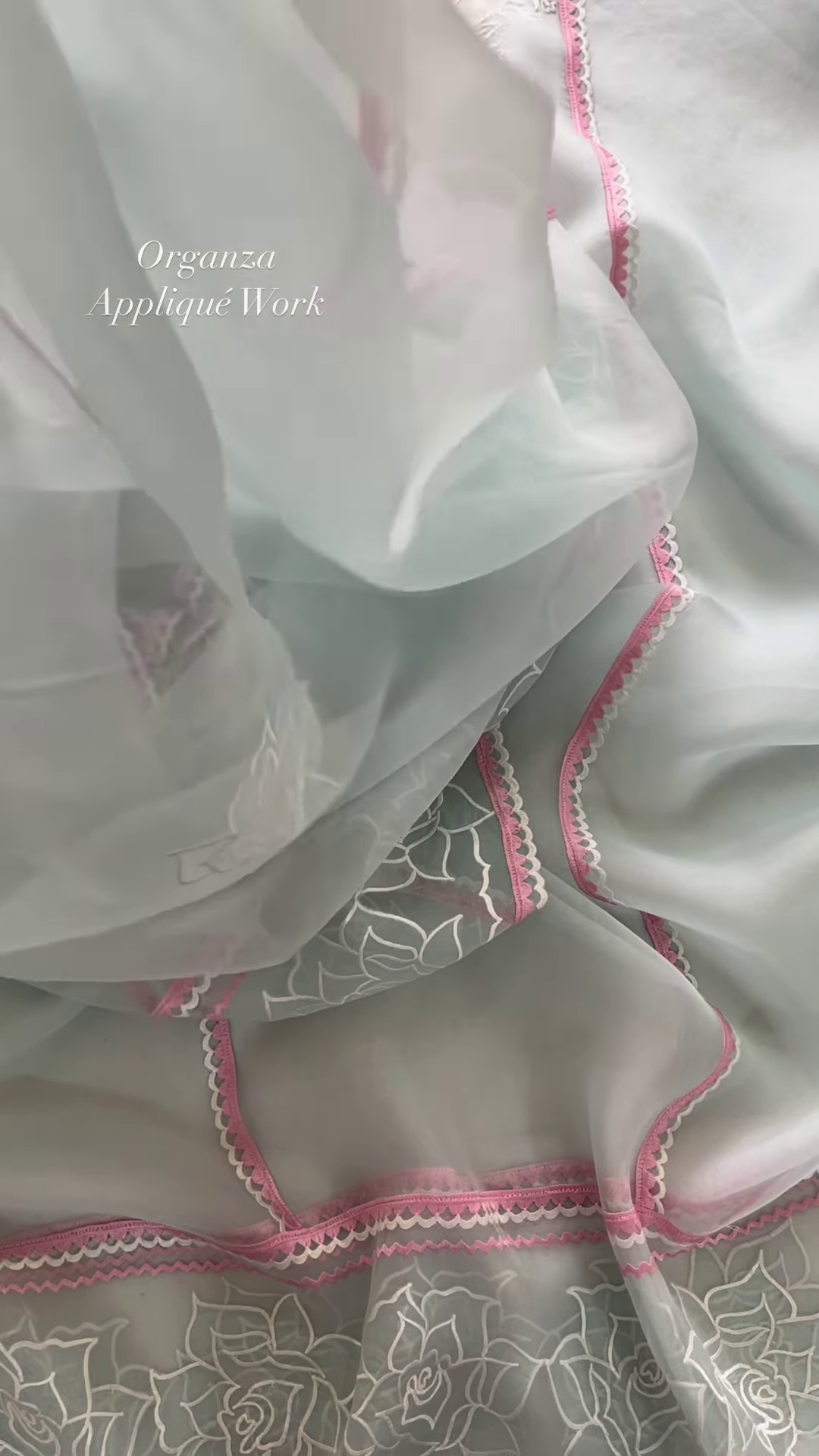 Sky Blue Organza Appliqué Work Unstitched Suit Set - Image 3