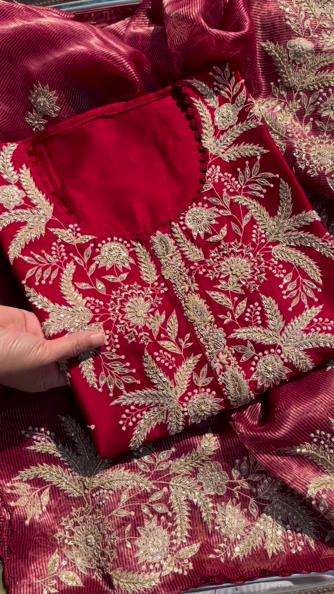 Crimson Zari Embroidered Unstitched Suit Set