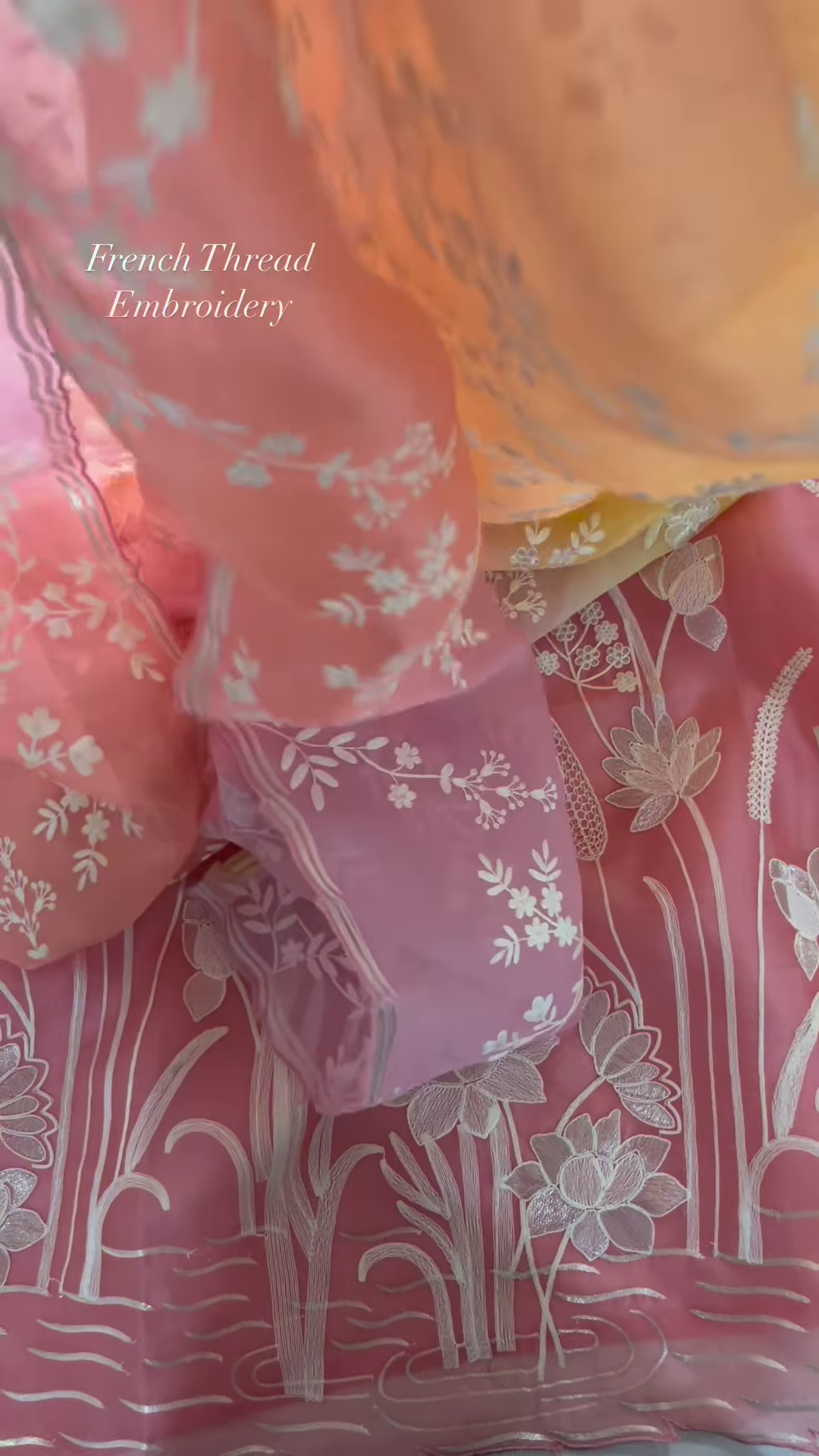 Pink French Thread Embroidered Unstitched Suit Set - Image 2