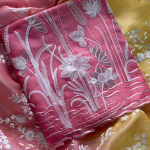 Pink French Thread Embroidered Unstitched Suit Set