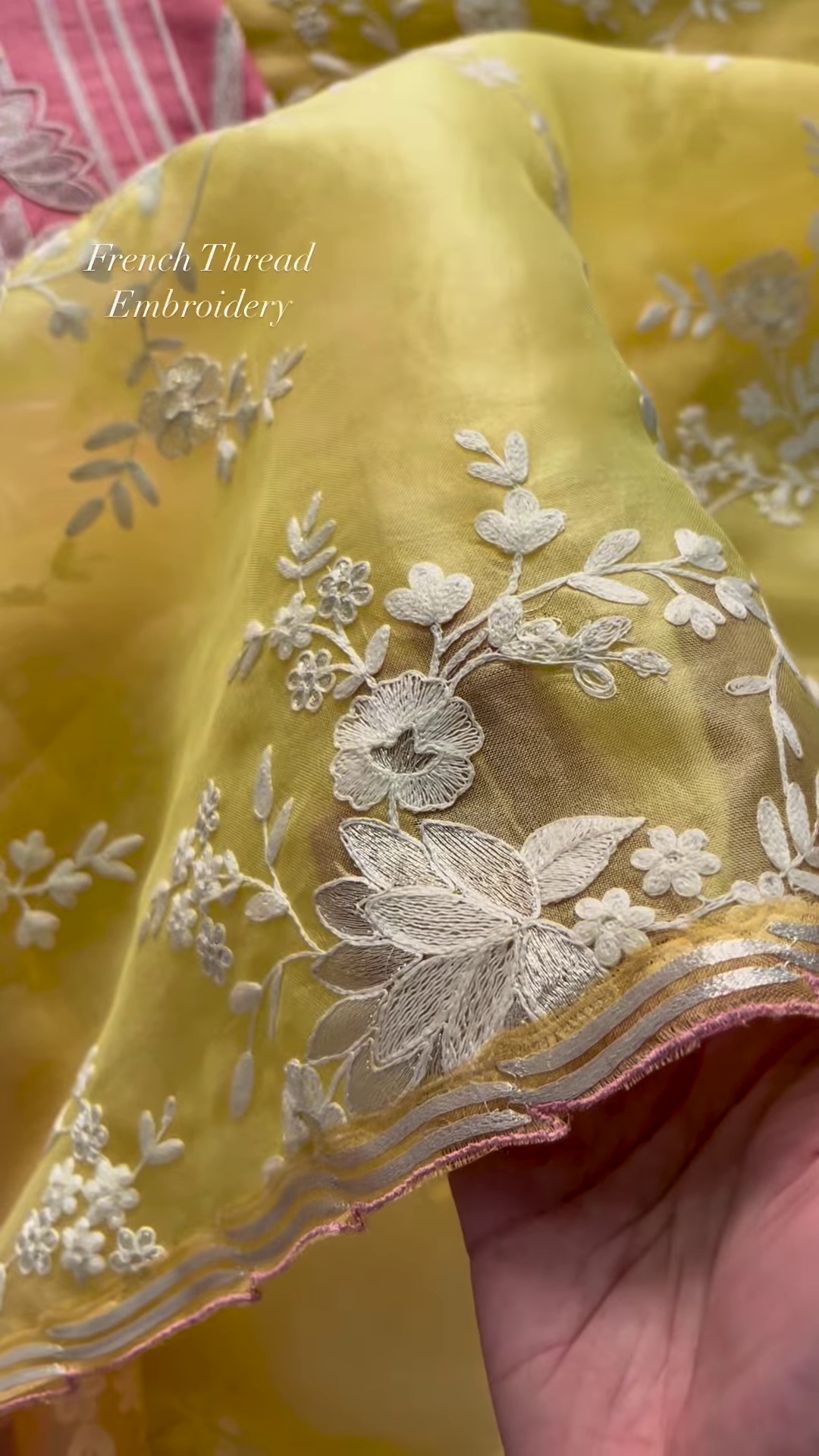 Pink French Thread Embroidered Unstitched Suit Set - Image 3