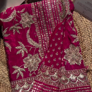 Rani Pink Mirror and Zari Embroidered Lehenga Choli Set