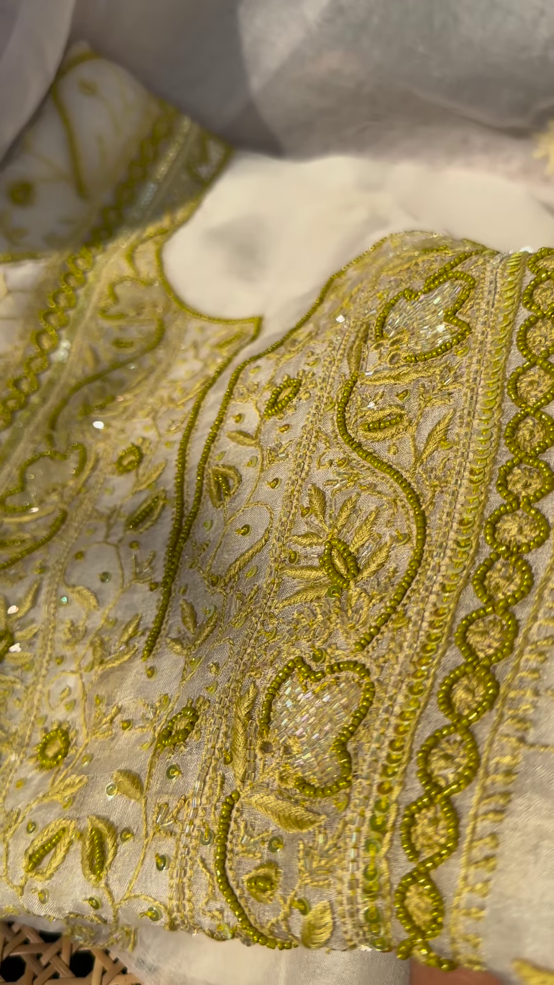 Ivory and Gold Floral Embroidered Organza Suit Set - Image 4