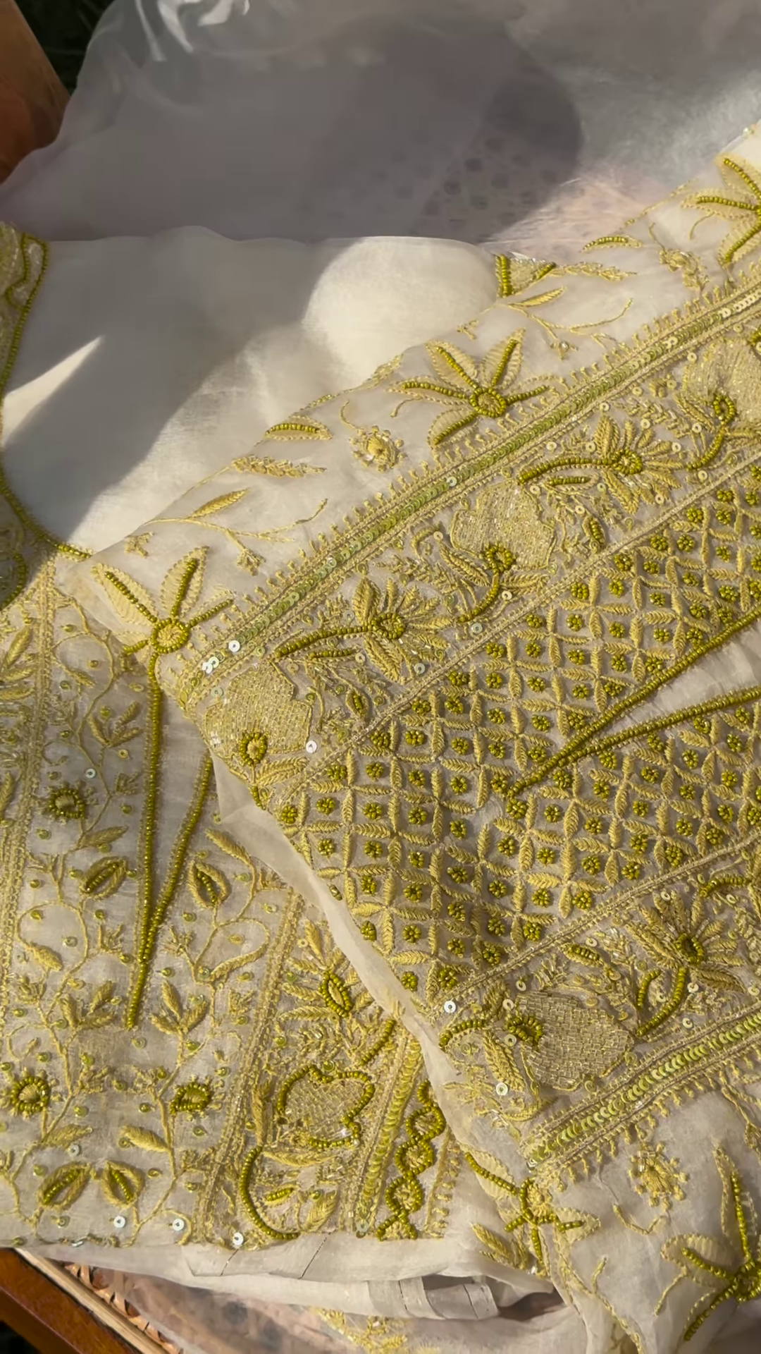 Ivory and Gold Floral Embroidered Organza Suit Set