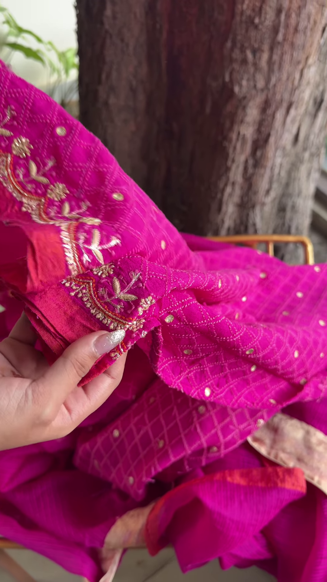 Rani Pink and Taupe Embroidered Patola Silk Blend Saree - Image 3
