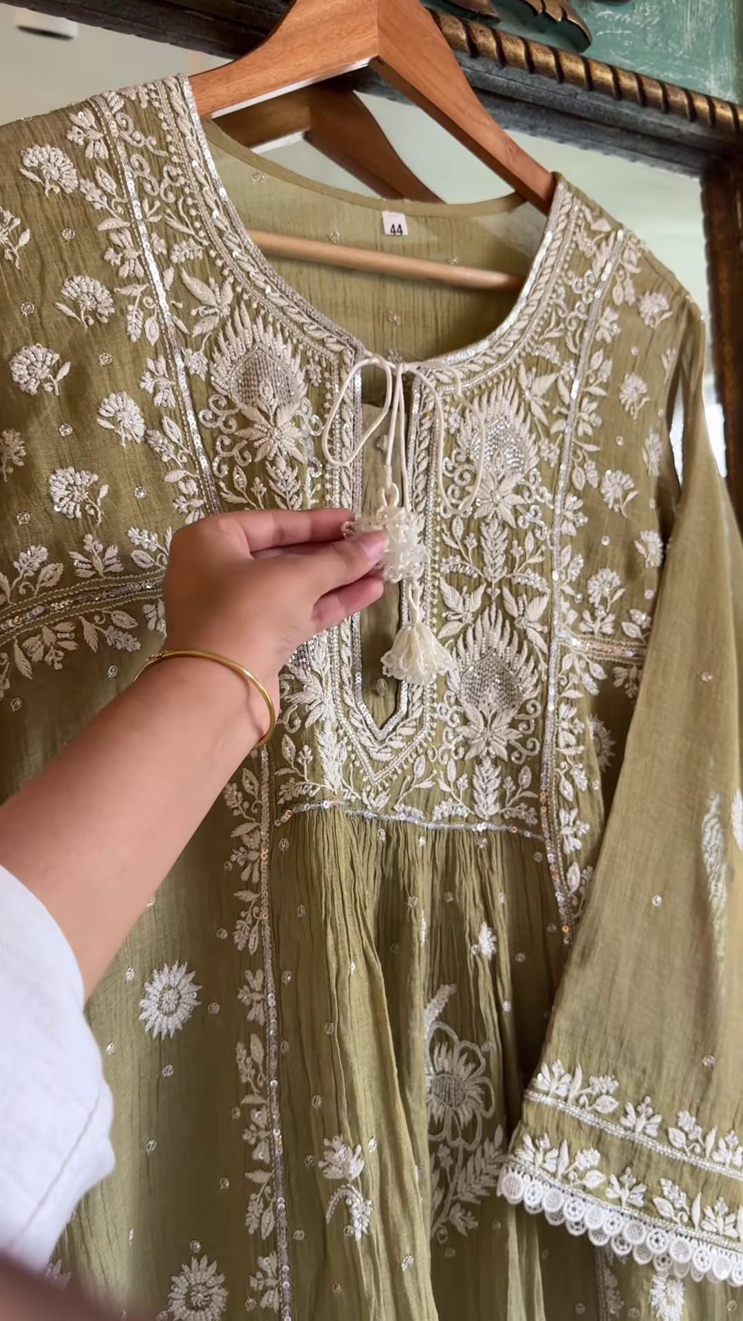 Olive Green Lucknowi Chikankari Unstitched Suit Set