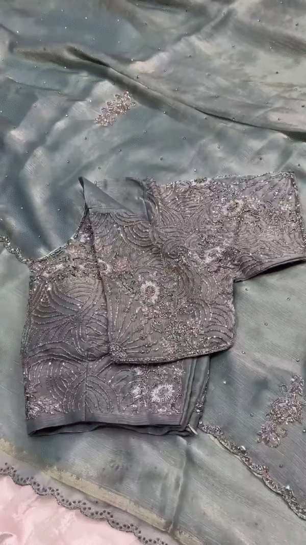 Multi Color Elegance Hand-Embroidered Organza Saree - Image 3