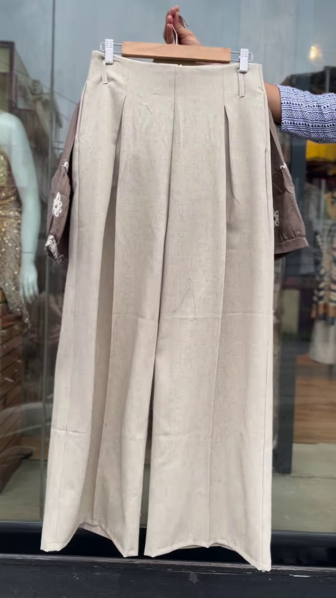 Elegant Taupe Co-ord Set with White Embroidered Details - Women's Casual Chic Outfit - Image 2