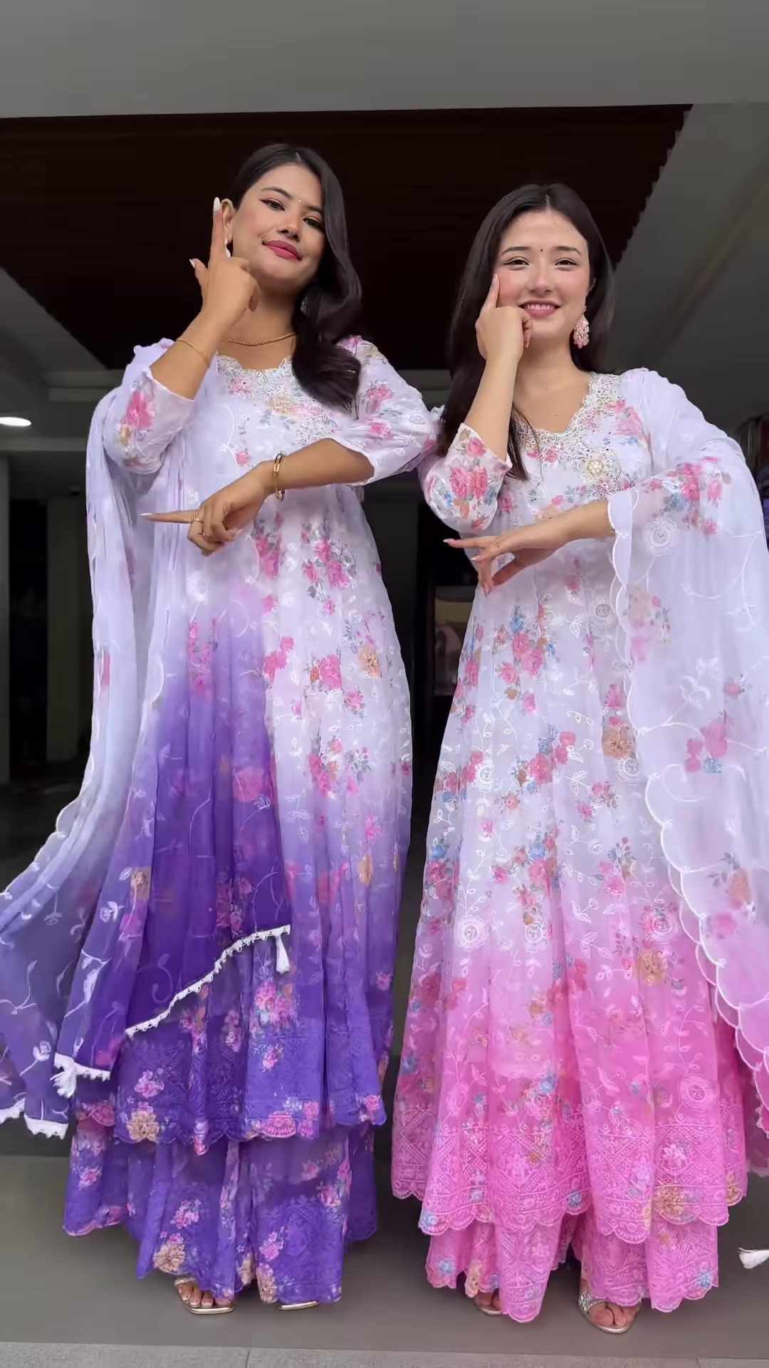 Women’s Gradient Embroidered Flared Maxi Dress – Ethnic Floral Festival Wear (Pink & Purple Variants) - Image 3