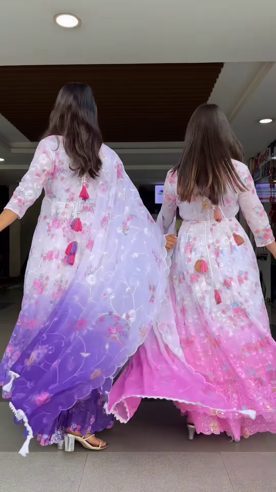 Women’s Gradient Embroidered Flared Maxi Dress – Ethnic Floral Festival Wear (Pink & Purple Variants) - Image 2