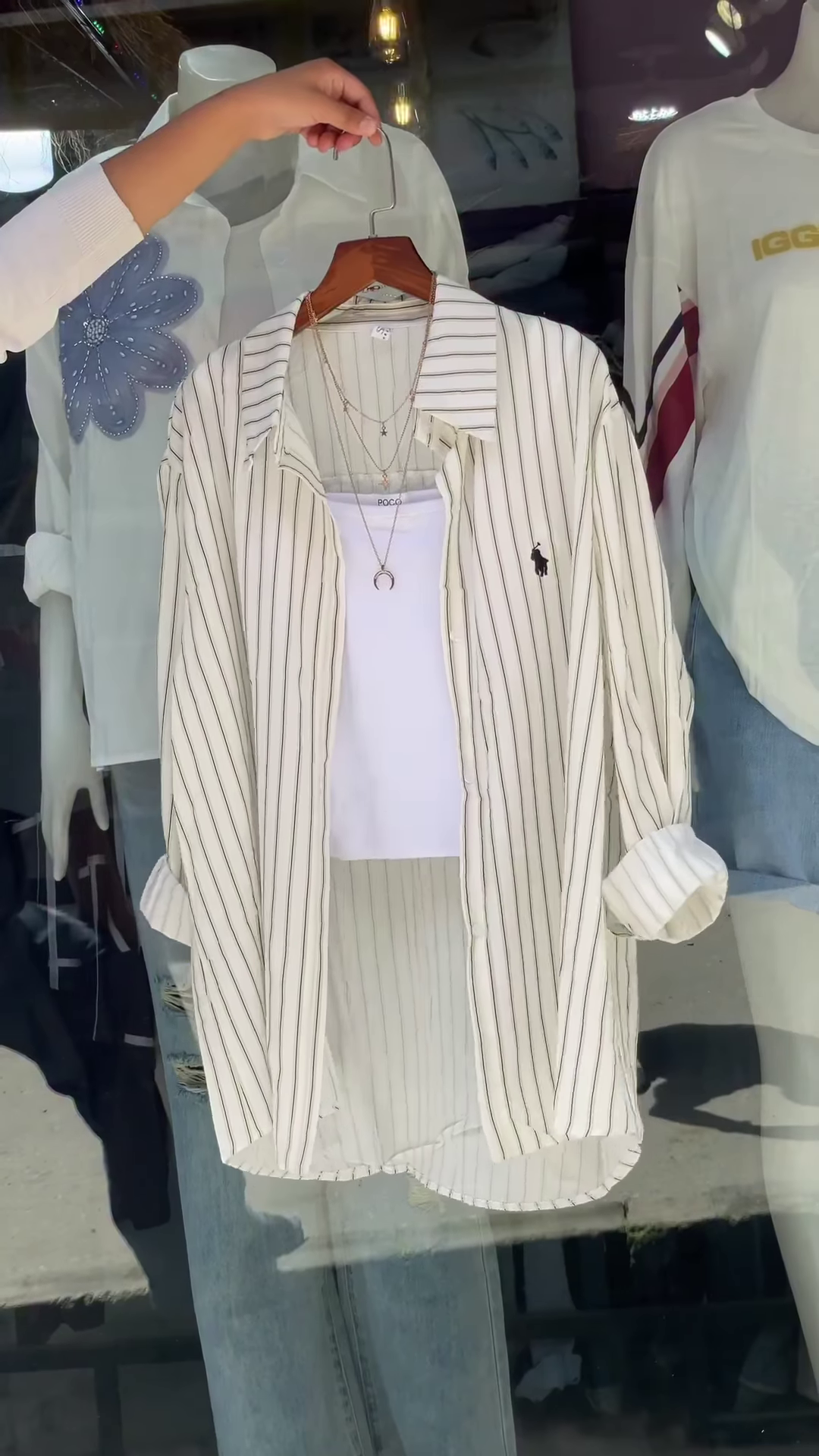 Women’s Statement Layered Streetwear Ensemble – Floral Print Shirt, Bold Sleeve Tee & Striped Button-Up