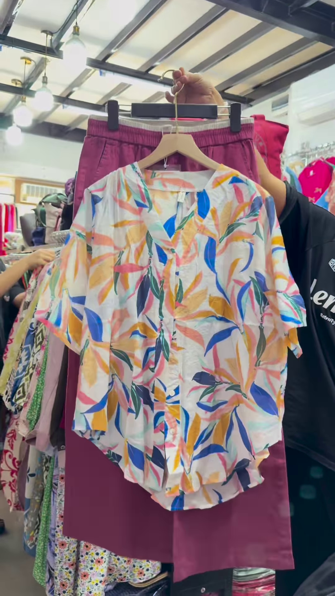 Unisex Geometric Print Button-Up Shirt with Solid Green Skirt – Contemporary Streetwear Fusion - Image 4