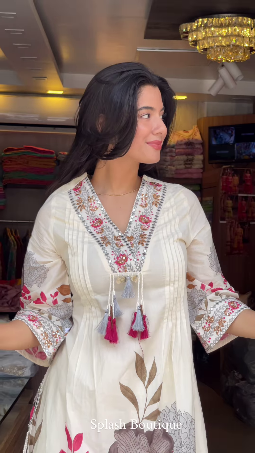 Women’s White Floral Printed Kurta Set with Dupatta – Ethnicwear Storefront Portrait Ensemble - Image 2