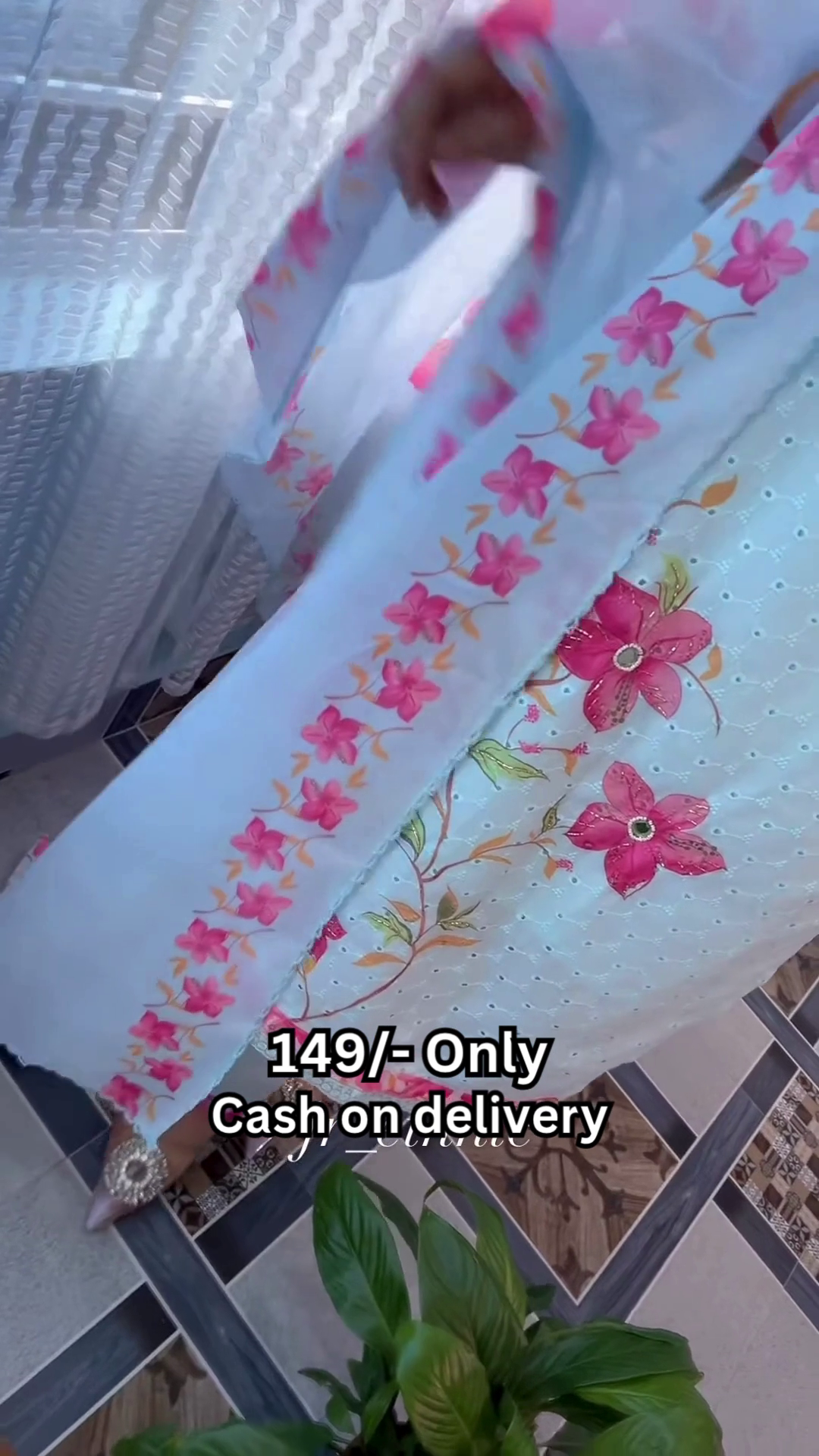 Women’s Light Blue Floral Printed Kurti with Matching Dupatta - Image 5