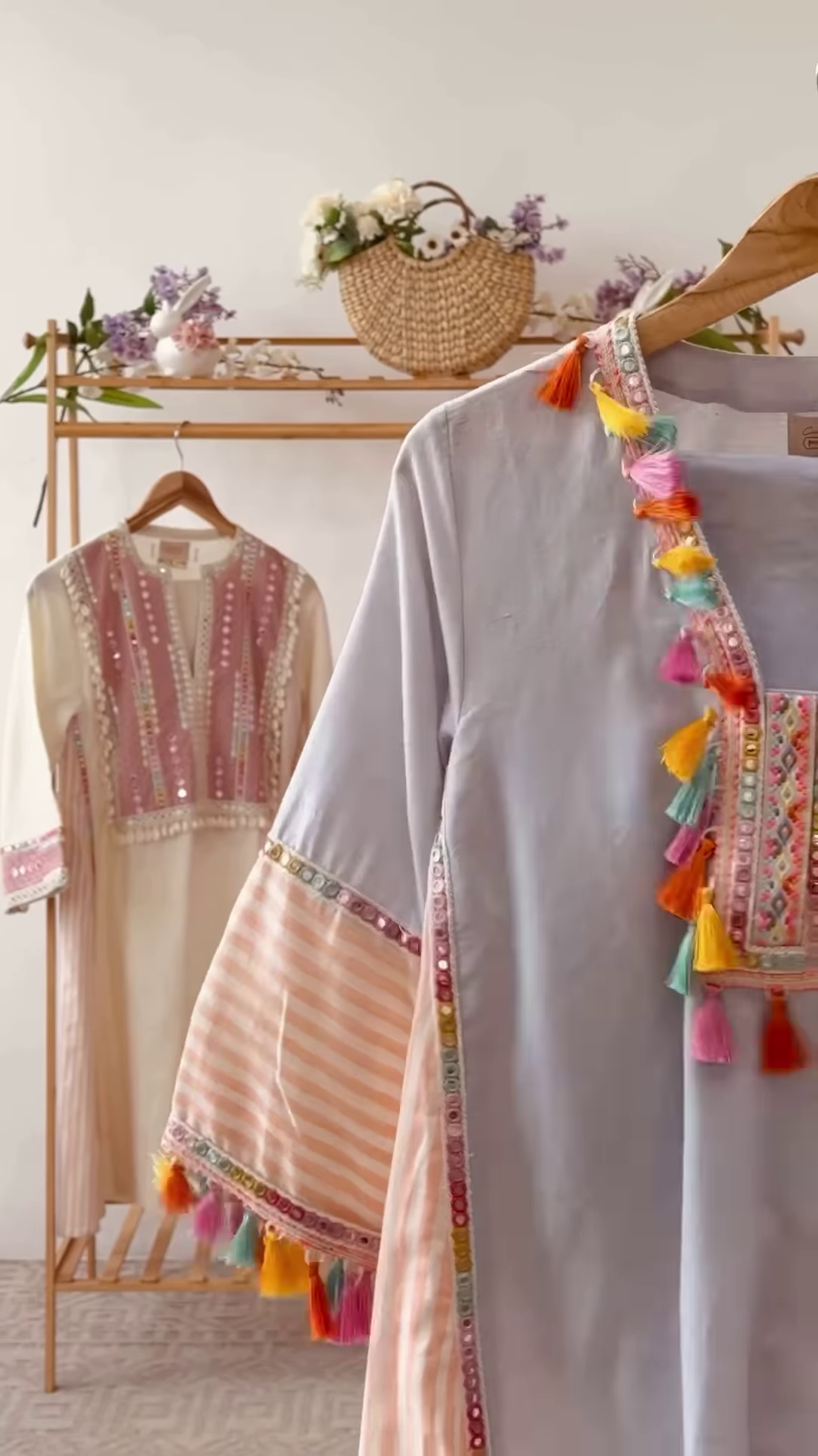 Women’s Baby Pink Beaded Kurti with Shell Accents – Premium Embroidered Ethnicwear for Boutique Collections - Image 4