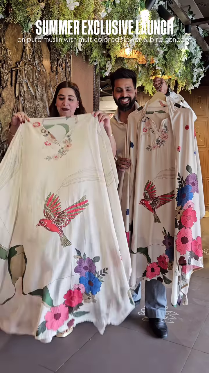 Pure Muslin Fabric with Multicolor Floral & Bird Print – “Summer Exclusive Launch” Textile Promotion