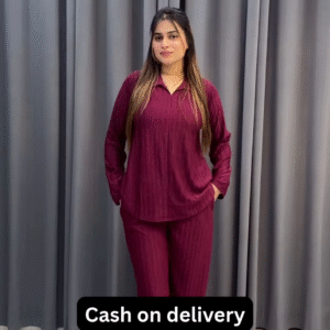 Women’s Maroon Belted Kurti with Matching Straight Pants – Casual Ethnicwear with Layered Elegance