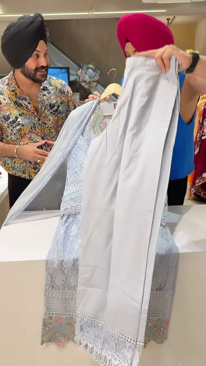 Women’s Light Blue Lace Kurti with Pink Floral Embroidery & Tassel Details – Ethnicwear Set with Sheer Dupatta - Image 4