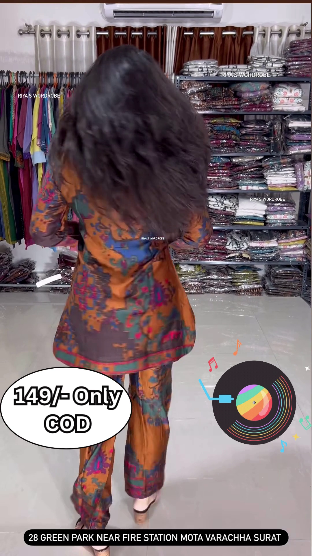 Women’s Multicolor Abstract Printed Kurti with Matching Pants – Ethnic Fusion Co-Ord Set with Music-Themed Backdrop - Image 2